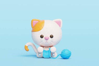 3 boyutlu şirin kedi örgüsü, çizgi film karakteri, 3 boyutlu çizim.