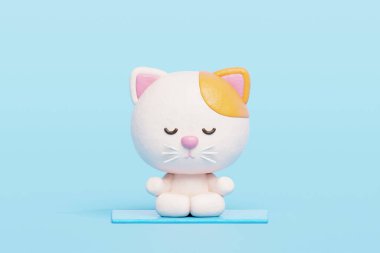 3 boyutlu şirin kedi meditasyonu yogası, karikatür hayvan karakteri, 3 boyutlu canlandırma