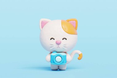 3D sevimli kedi kamerası, karikatür hayvan karakteri, 3D görüntüleme