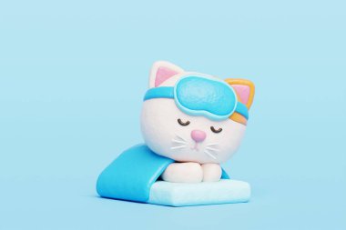 3 boyutlu şirin kedi uykusu, çizgi film karakteri, 3 boyutlu canlandırma.