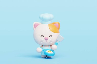 3 boyutlu sevimli kedi pişirme, çizgi film karakteri, 3 boyutlu canlandırma.