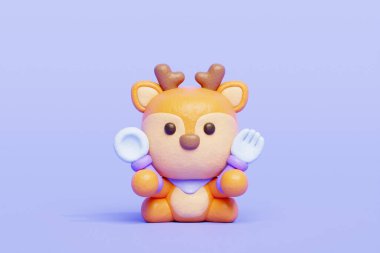 Üç boyutlu şirin geyik yeme, çizgi film karakteri, üç boyutlu çizim.