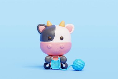 3 boyutlu şirin inek örgüsü, çizgi film karakteri, 3 boyutlu çizim.