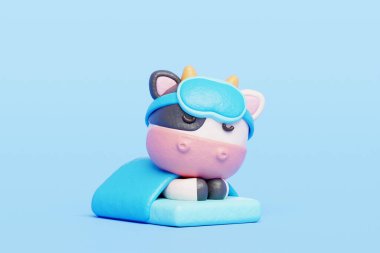 3 boyutlu şirin inek uykusu, çizgi film karakteri, 3 boyutlu canlandırma.