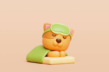 3 boyutlu şirin köpek uykusu, çizgi film karakteri, 3 boyutlu canlandırma.