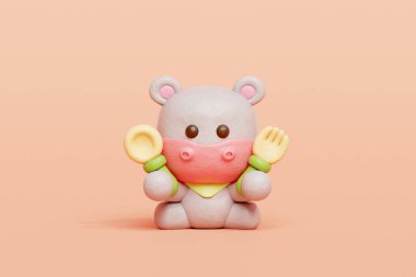 3 boyutlu tatlı su aygırı yeme, çizgi film karakteri, 3 boyutlu canlandırma.