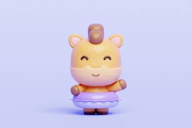 Plastik yüzme yüzüklü 3 boyutlu şirin at, çizgi film karakteri, 3 boyutlu çizim.