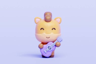 Gitar çalan 3 boyutlu şirin at, karikatür karakteri, 3 boyutlu çizim.