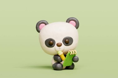 3D sevimli panda günlük yazıyor, karikatür karakteri, 3D çizim.
