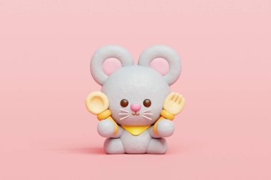 3 boyutlu şirin fare yiyen, çizgi film karakteri, 3 boyutlu çizim.