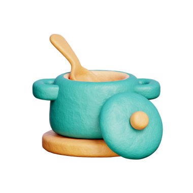 Çorba kasesi, mutfak gereçleri, pişirme ve pişirme öğeleri, 3 boyutlu hazırlama.