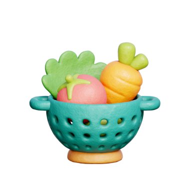 Sebzeli Colander, mutfak gereçleri, pişirme ve pişirme elementleri, 3D görüntüleme.