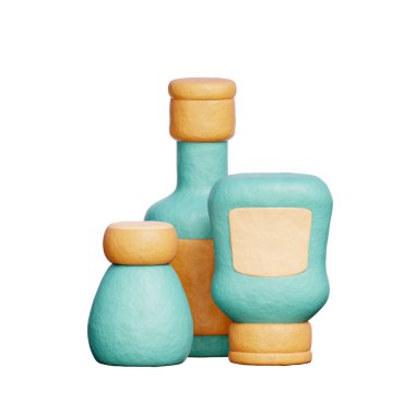 Baharat, mutfak gereçleri, pişirme ve pişirme elementleri, 3 boyutlu hazırlama.