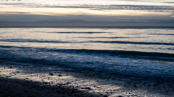 Beautiful seascape, late evening sea with waves. Baltic Sea.