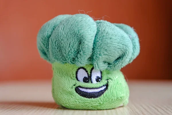 Měkká Plyšová Hračka Pro Děti Zelená Brokolice Brokolice Šťastnou Tváří — Stock fotografie