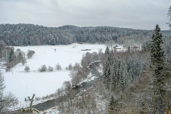 Zimní Krajina Národním Parku Gauja Řeka Amata Zimě — Stock fotografie