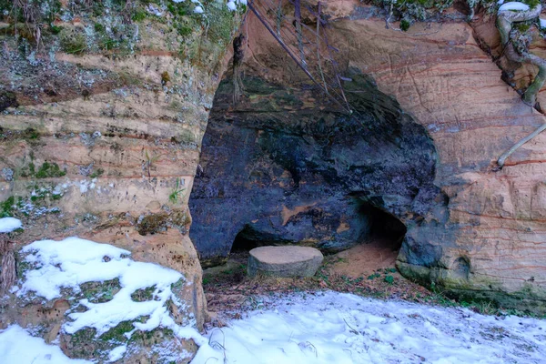 Gudzona Grot Een Van Diepste Grotten Letland 27M Een Winterdag — Stockfoto