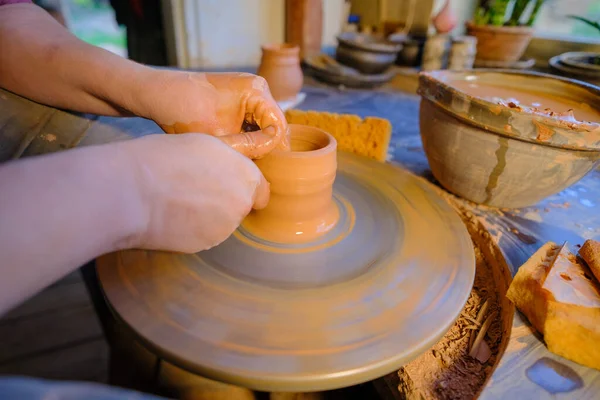 Ceramics Workshop Ceramic Art Concept Close Man Hands Forming New — Stock Photo, Image