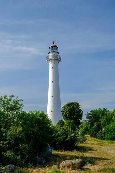 Kihnu Island Lighthouse Estonia Stand Alone Single White Lighthouse Stones — Stock Photo, Image