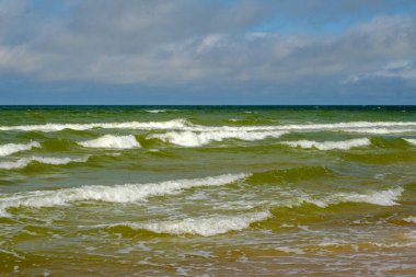 Letonya 'da Baltık Denizi kıyısında küçük dalgalar.