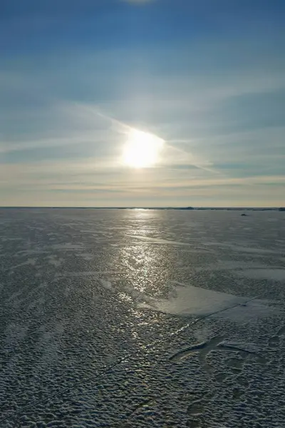 Baltské Moře Rigský Záliv Zimě Záliv Pokryt Ledem Malými Kousky — Stock fotografie