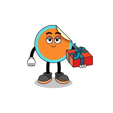 Çıkartma maskotu çizimi bir hediye veriyor, karakter tasarımı