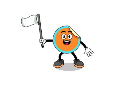 Beyaz bir bayrak taşıyan çizgi film çizimi, karakter tasarımı