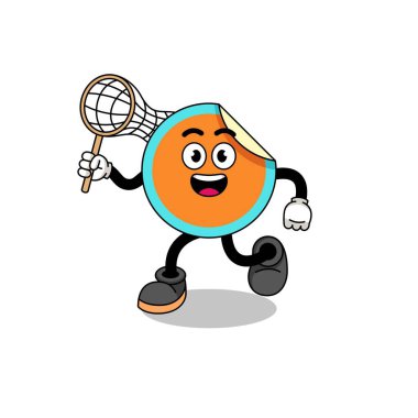 Bir kelebek yakalayan çıkartma karikatürü, karakter tasarımı