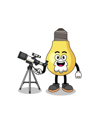 Ampul maskotunun bir astronom olarak tasviri, karakter tasarımı