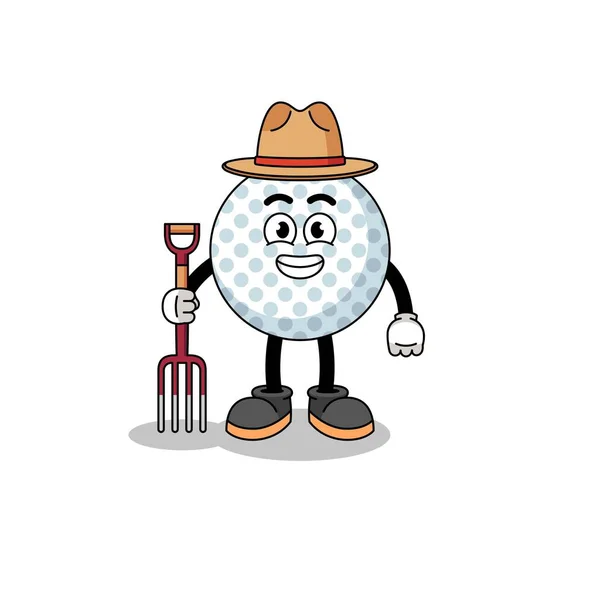 Mascotte Dessin Animé Agriculteur Balle Golf Design Caractère — Image vectorielle