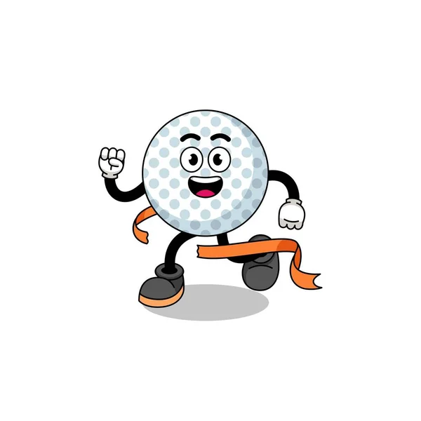Dibujos Animados Mascota Pelota Golf Corriendo Línea Meta Diseño Personajes — Archivo Imágenes Vectoriales