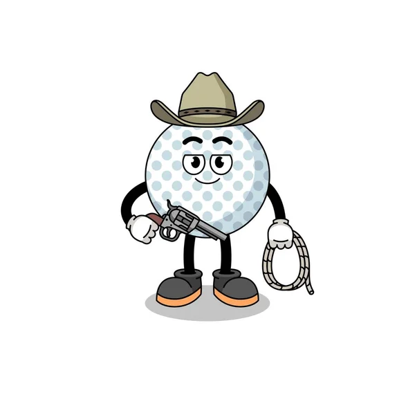 Carattere Mascotte Pallina Golf Come Cowboy Character Design — Vettoriale Stock