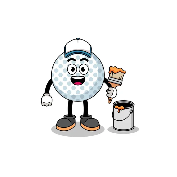 Mascotte Personnage Balle Golf Tant Que Peintre Character Design — Image vectorielle