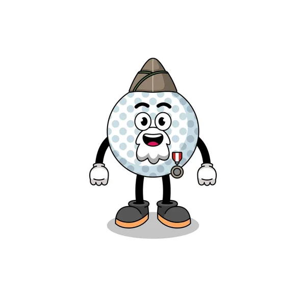Personnage Dessin Animé Balle Golf Comme Vétéran Character Design — Image vectorielle