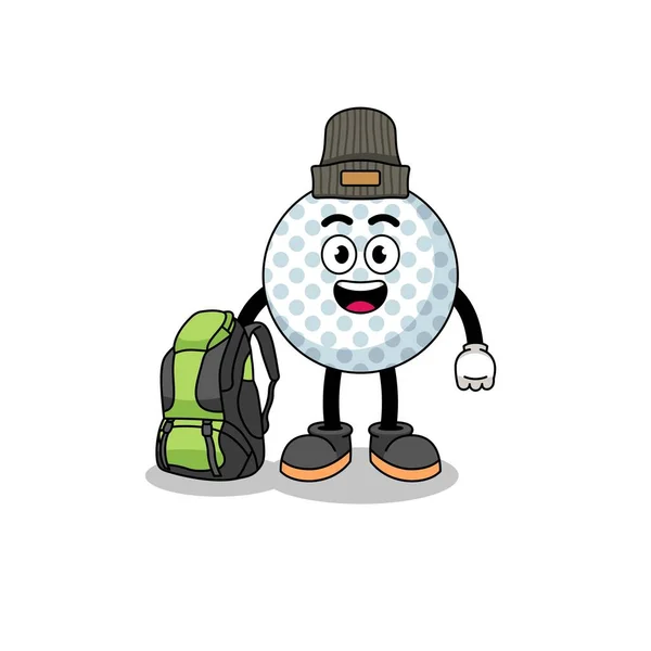 Illustration Mascotte Balle Golf Tant Que Randonneur Character Design — Image vectorielle