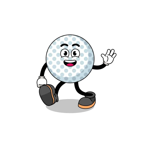 Golf Ball Cartoon Walking Charakterdesign — Stockvektor