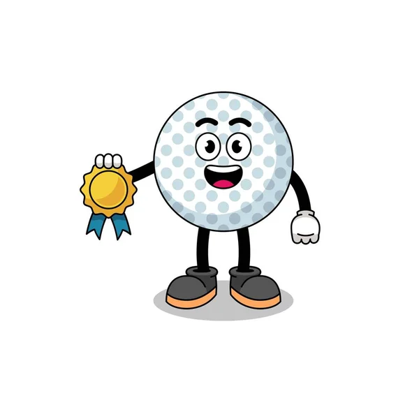 Illustration Dessin Animé Balle Golf Avec Satisfaction Médaille Garantie Character — Image vectorielle