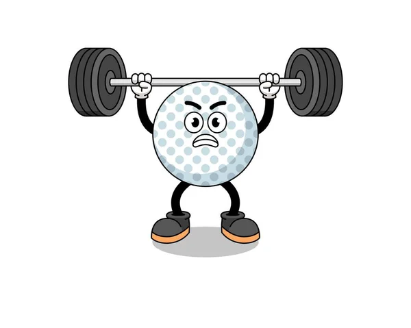 Golf Ball Maskottchen Cartoon Heben Einer Langhantel Charakter Design — Stockvektor