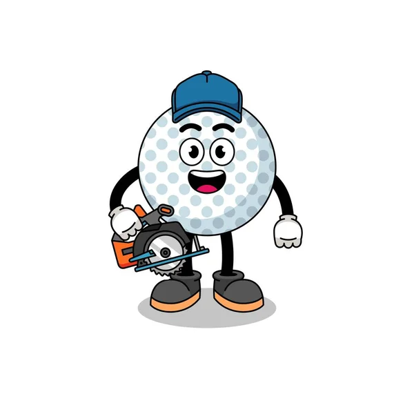 Dessin Animé Illustration Balle Golf Tant Que Menuisier Personnage Design — Image vectorielle