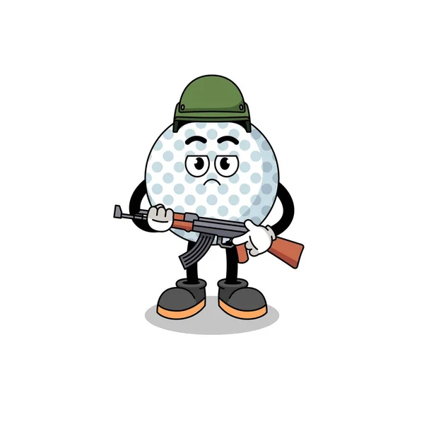 Cartoon Van Golfbal Soldaat Karakter Ontwerp — Stockvector