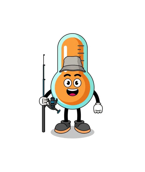 Mascot Illustration Thermometer Fisherman Character Design — Stock Vector