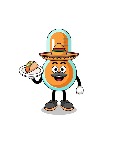 Desenho Animado Caráter Termômetro Como Chef Mexicano Projeto Caráter — Vetor de Stock