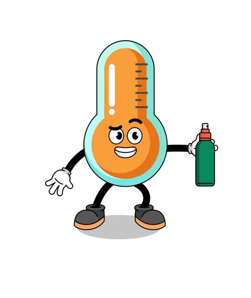 Termometro Illustrazione Cartone Animato Tenendo Repellente Zanzare Character Design — Vettoriale Stock