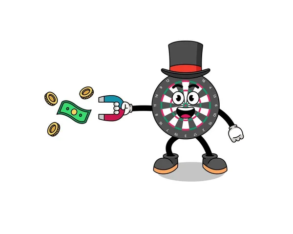 Character Illustration Dart Board Catching Money Magnet Character Design — Stock Vector