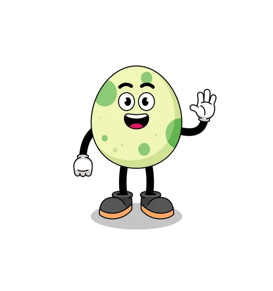 Spotted Egg Cartoon Doing Wave Hand Gesture Character Design — Stock Vector