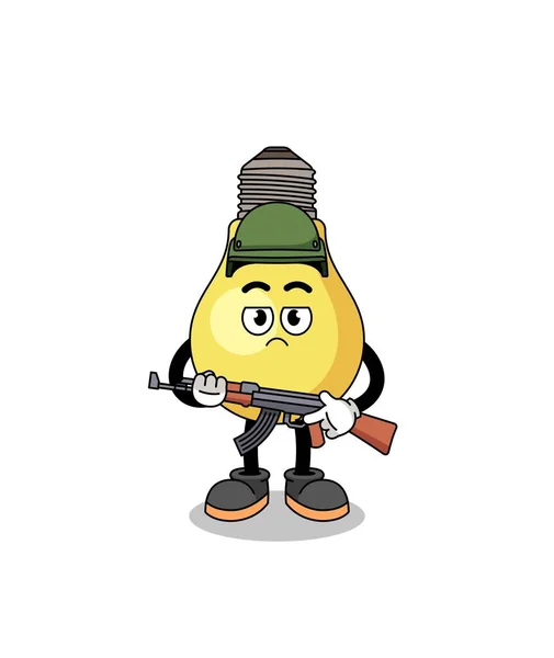 Caricature Soldat Ampoule Personnage Design — Image vectorielle