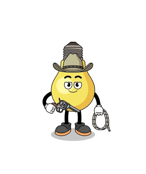 Karakter Mascotte Van Gloeilamp Als Cowboy Karakter Ontwerp — Stockvector