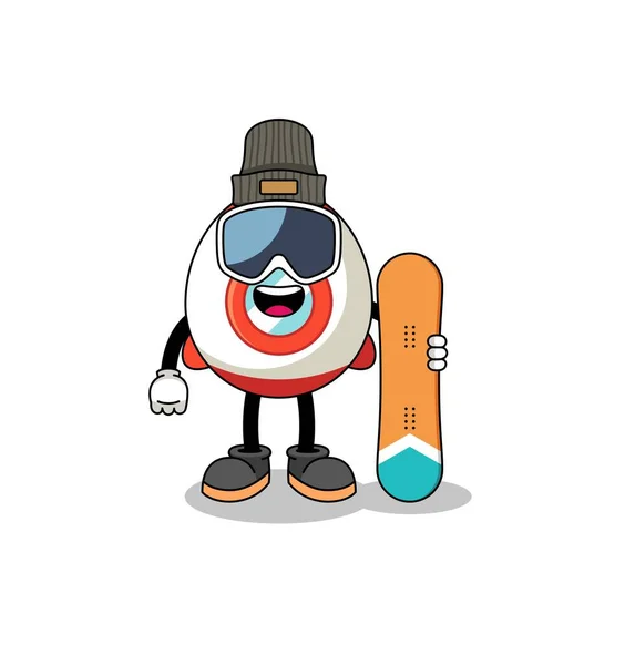 Maskottchen Cartoon Der Rakete Snowboard Spieler Charakter Design — Stockvektor