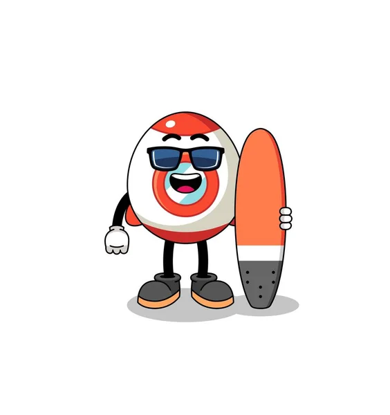 Sörfçü Olarak Roketin Maskot Karikatürü Karakter Tasarımı — Stok Vektör