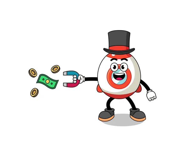 Character Illustration Rocket Catching Money Magnet Character Design — Stock Vector